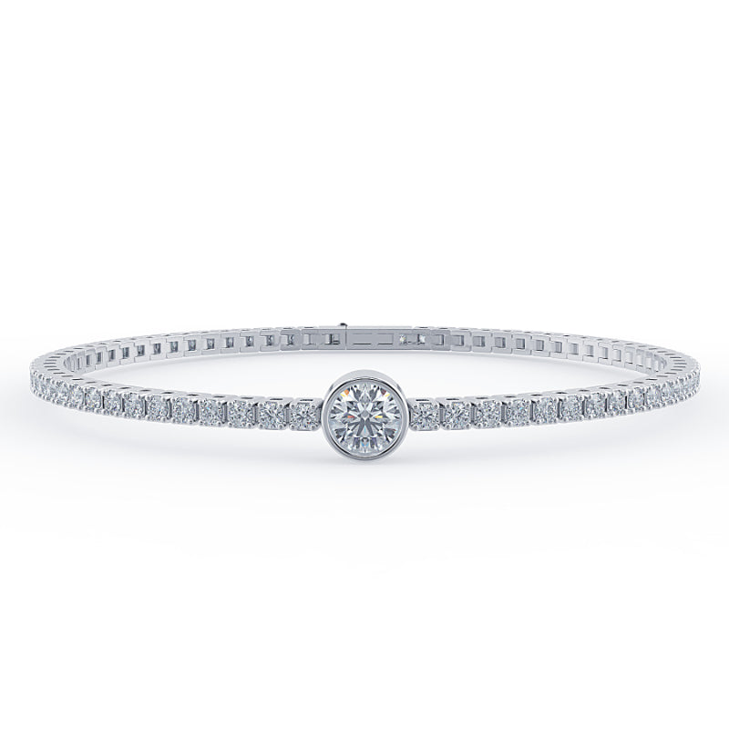 0.3 carat Lab Grown Single Round Tennis Bracelet Bezel Set/Claw In 9K White Gold